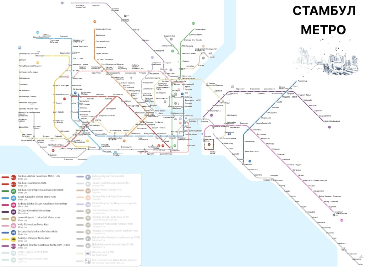 Карта метро Стамбула на русском языке